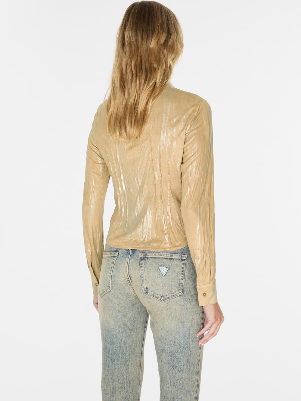metallic printed faux-suede shirt