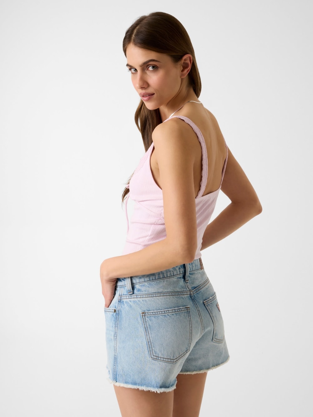 Rib-knit lace top