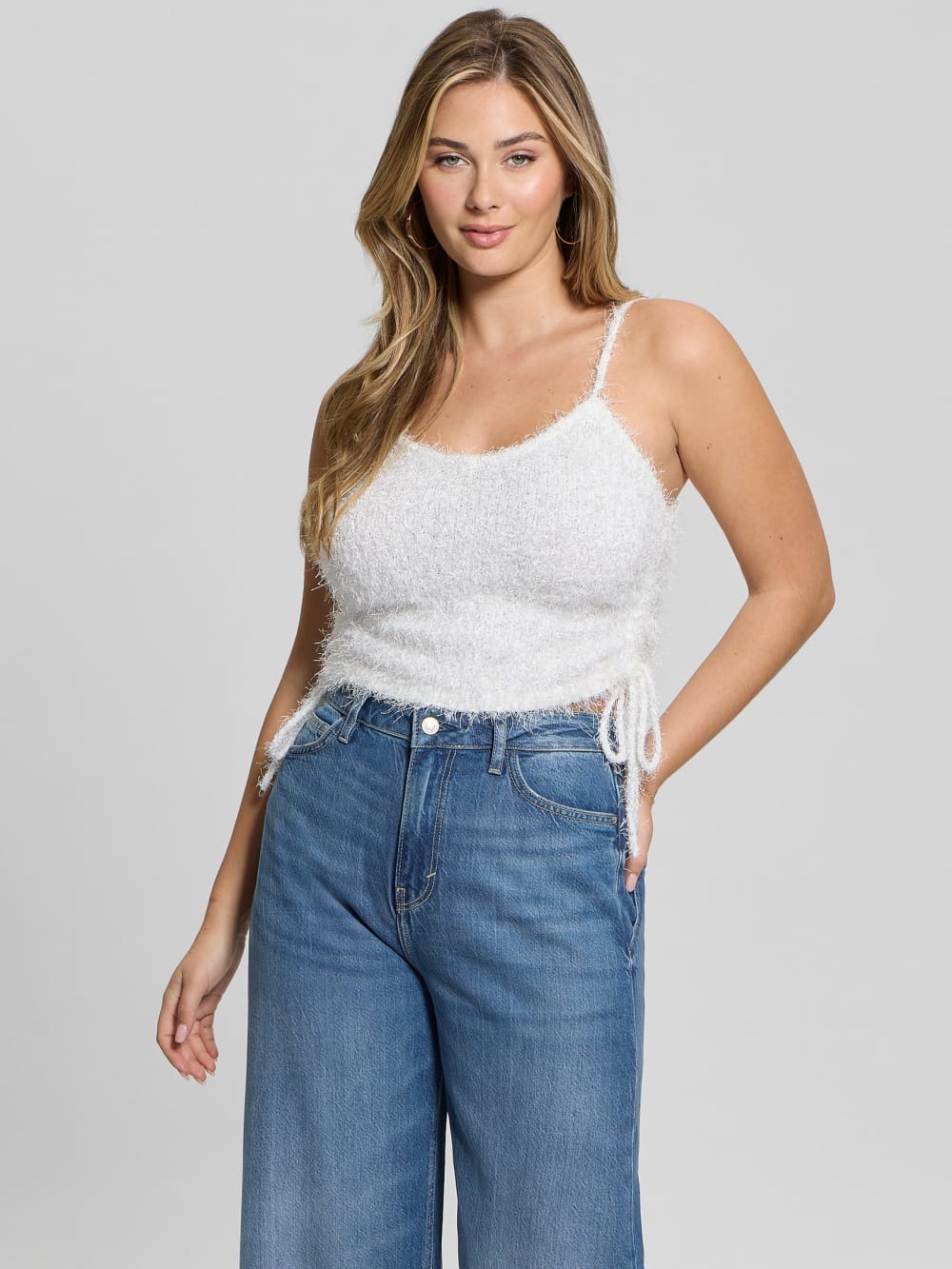 Shirr Eyelash Drawstring Cami