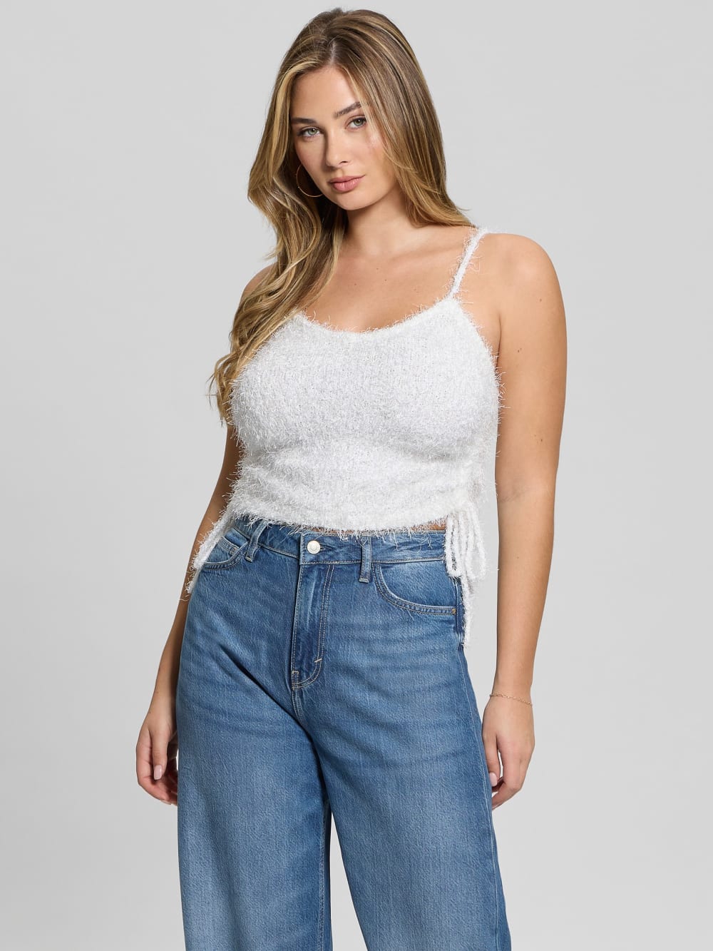 Shirr Eyelash Drawstring Cami