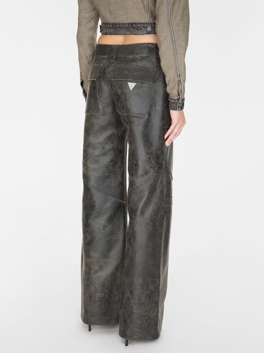 wide-Leg crackled leather pants