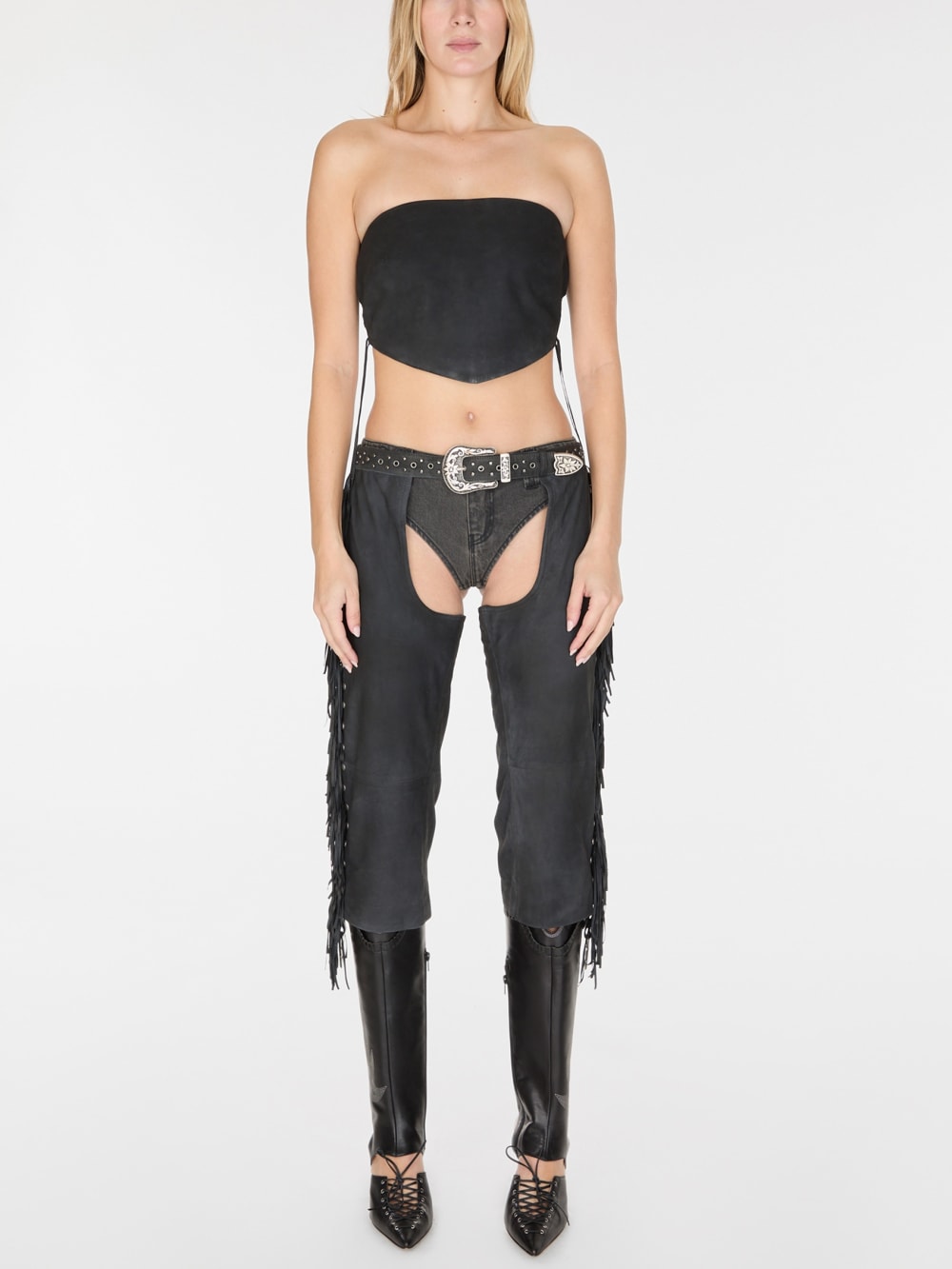 fringe capri suede chaps