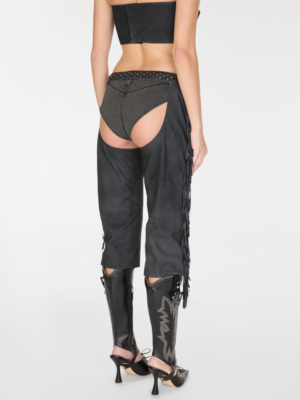 fringe capri suede chaps