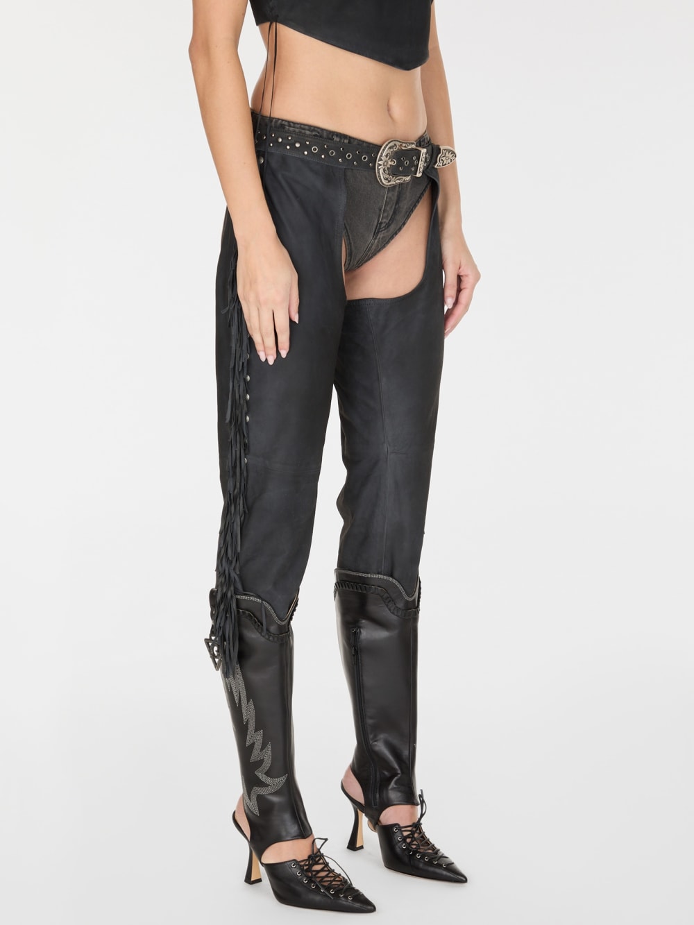 fringe capri suede chaps