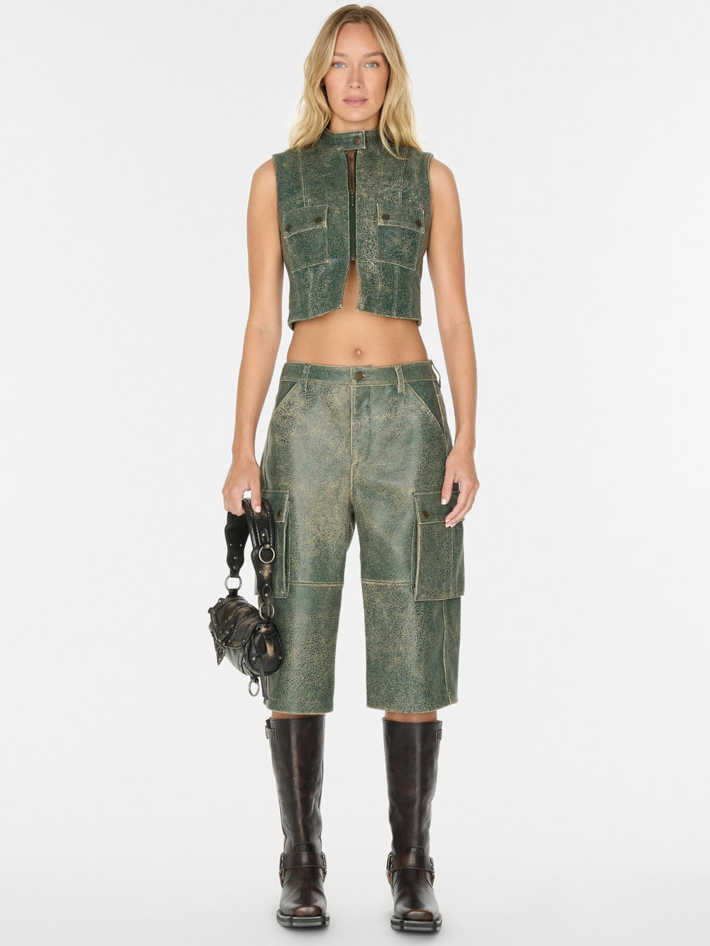 crackled leather cargo pants