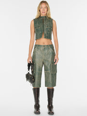 crackled leather cargo pants