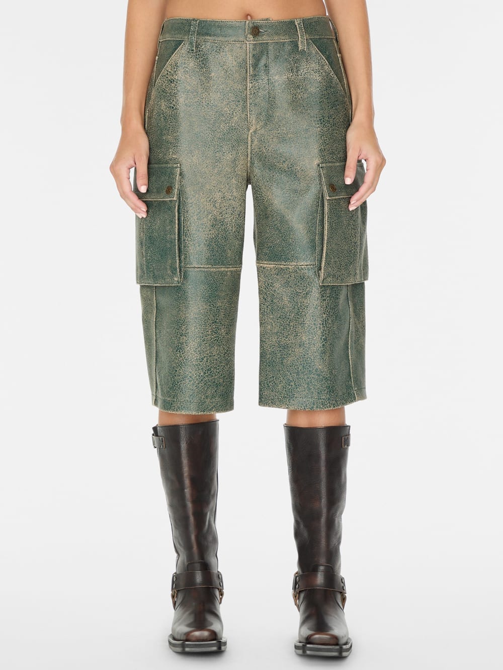 crackled leather cargo pants
