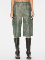 crackled leather cargo pants