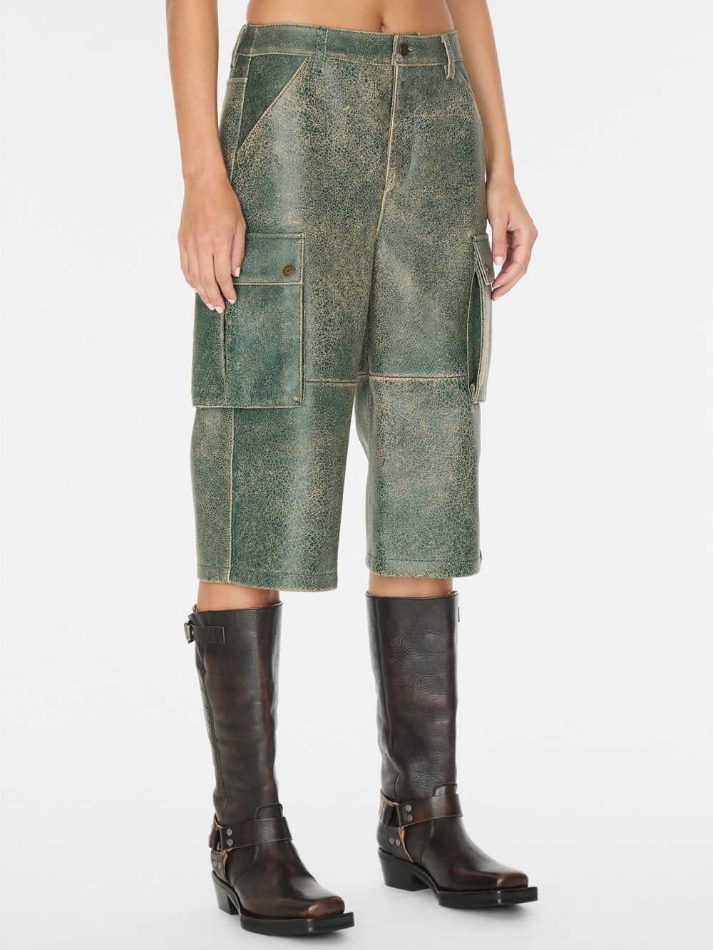 crackled leather cargo pants