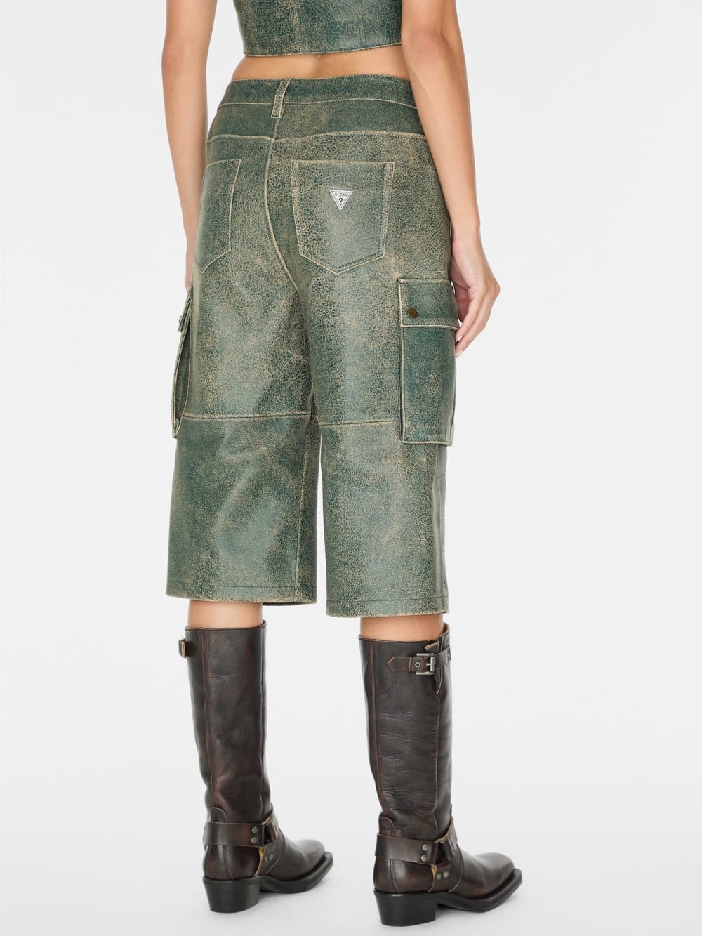 crackled leather cargo pants