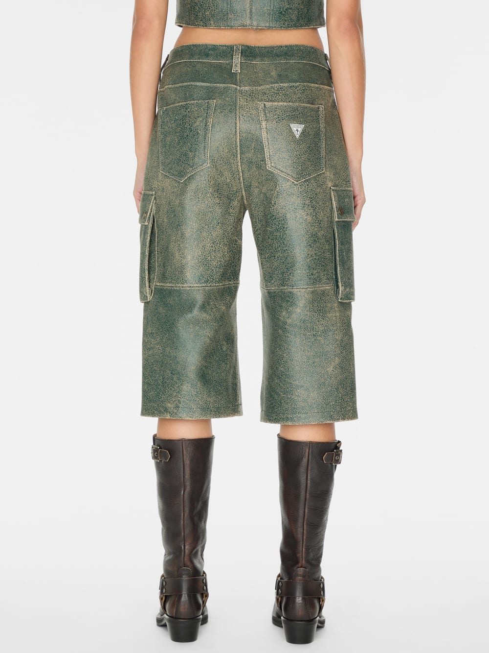 crackled leather cargo pants