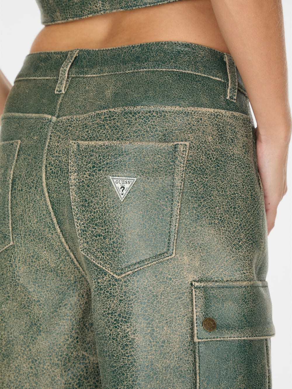 crackled leather cargo pants