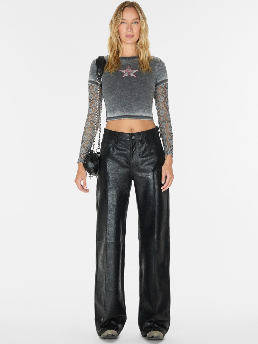 crackled leather pants
