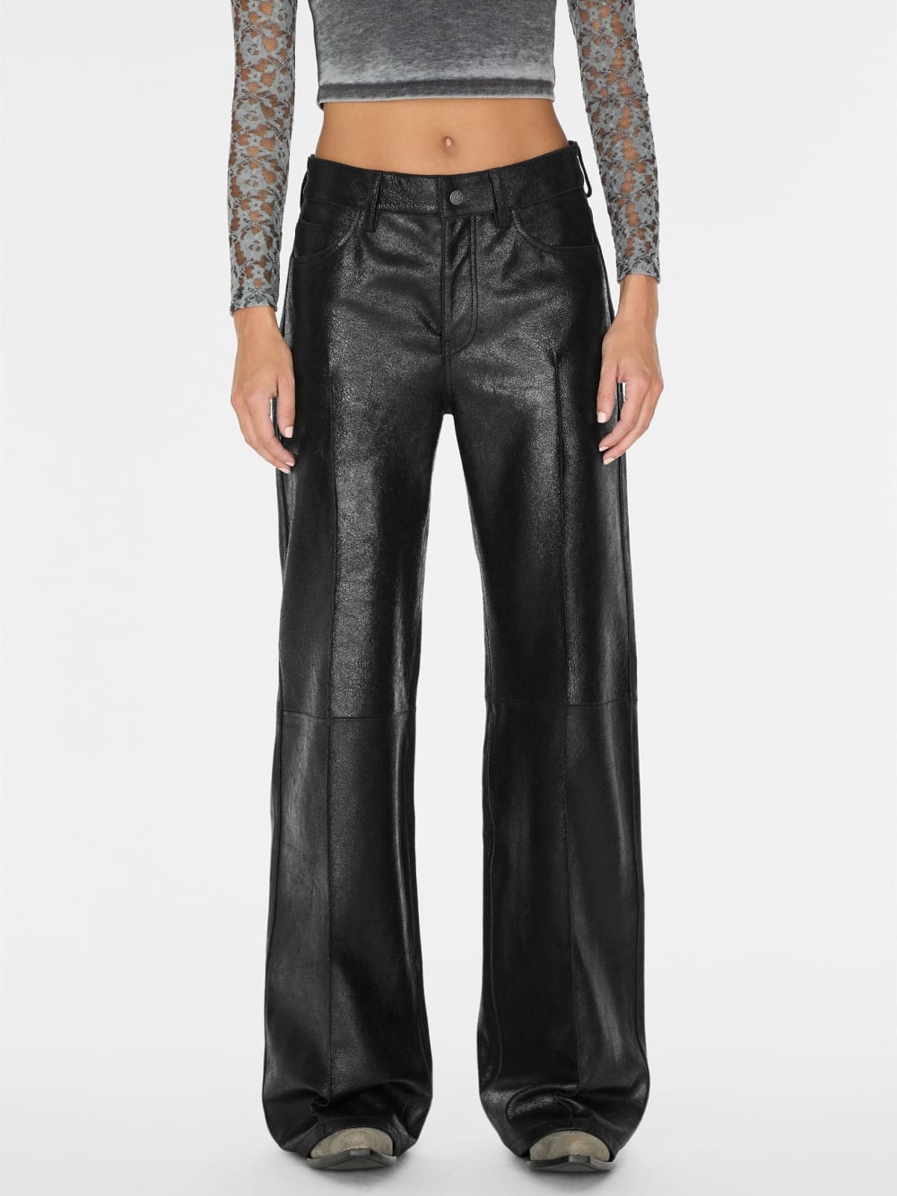 crackled leather pants