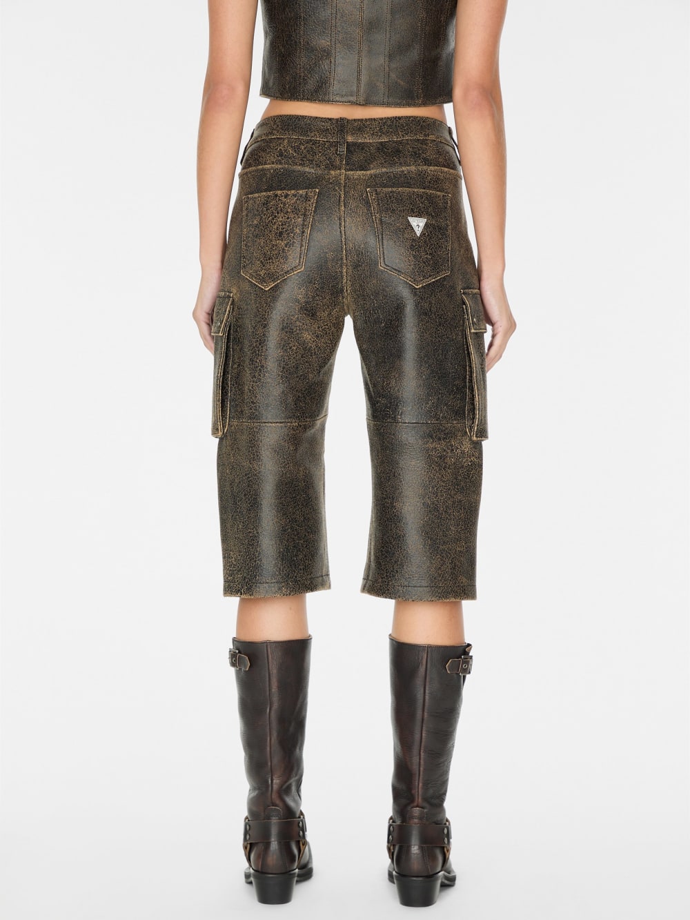 crackled leather cargo pants