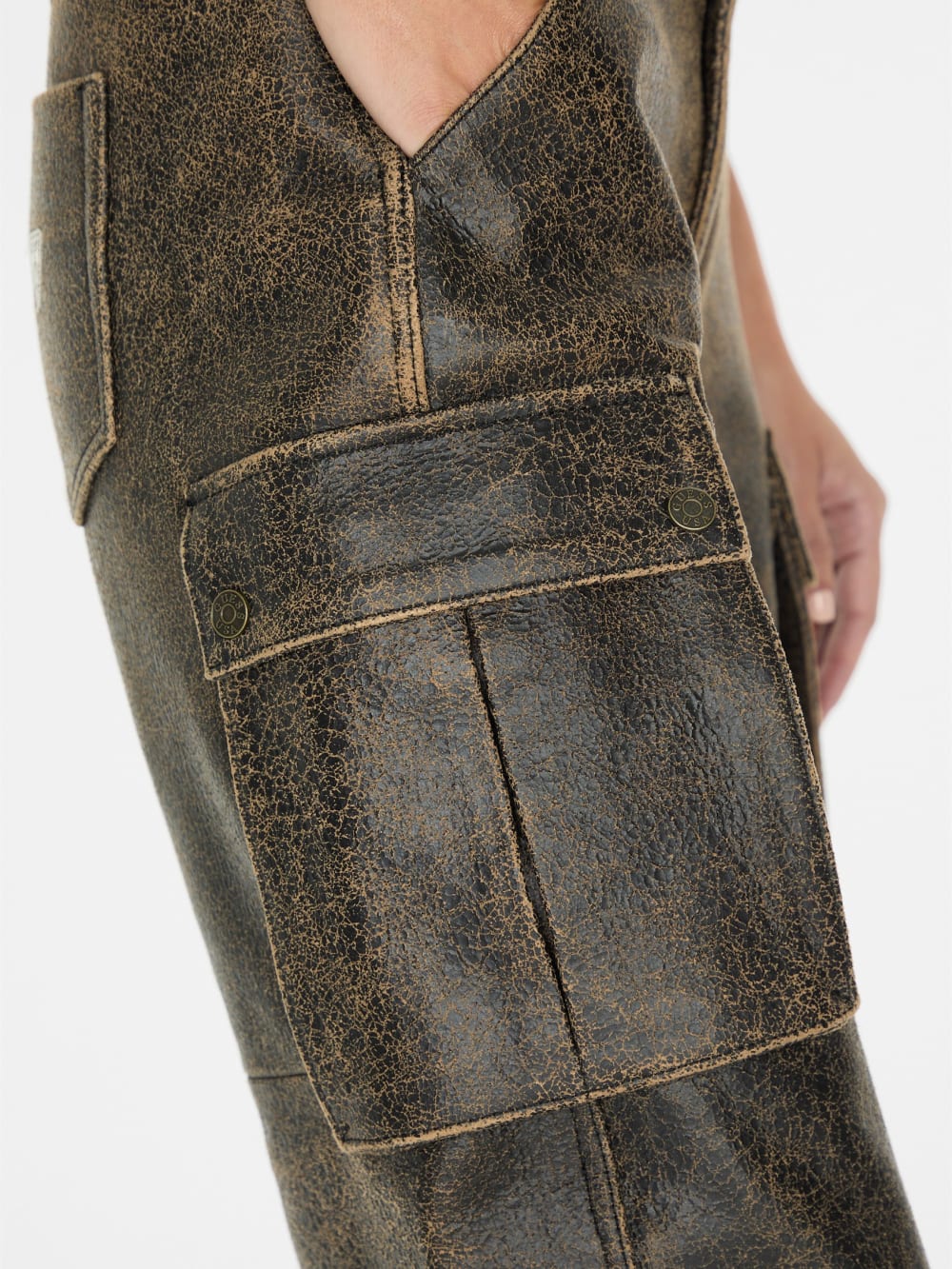 crackled leather cargo pants
