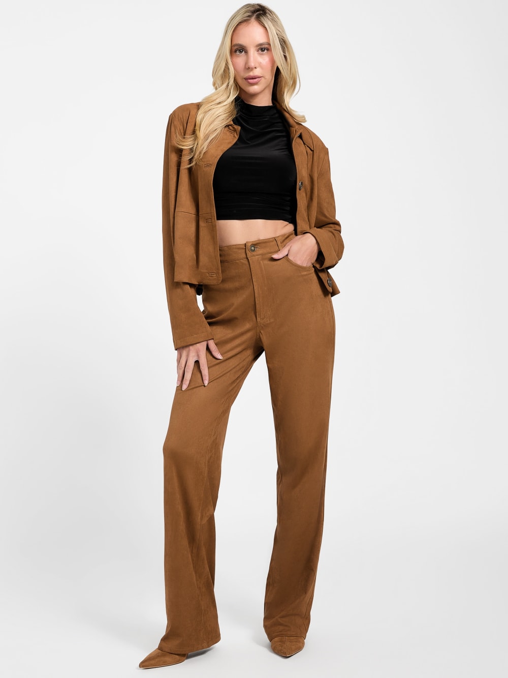 Aria Faux-Suede High-Rise Straight Pants