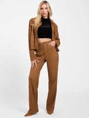 Aria Faux-Suede High-Rise Straight Pants