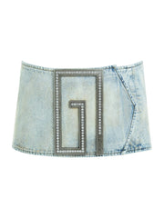 belted mini denim skirt