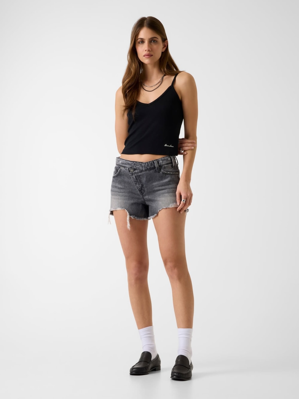 Crossed-waist denim shorts