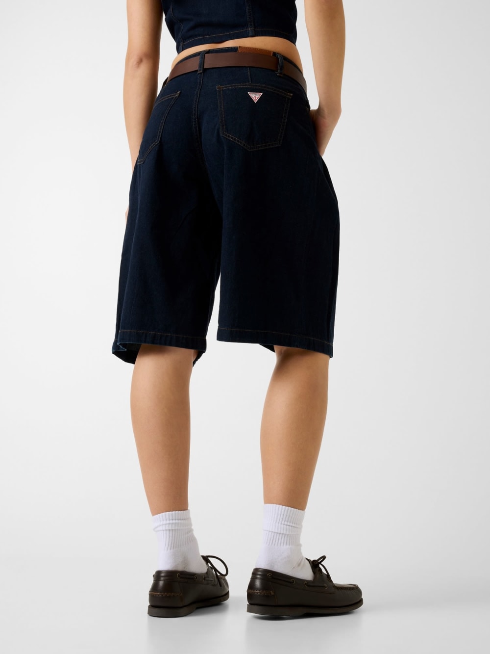 Pleated denim bermuda