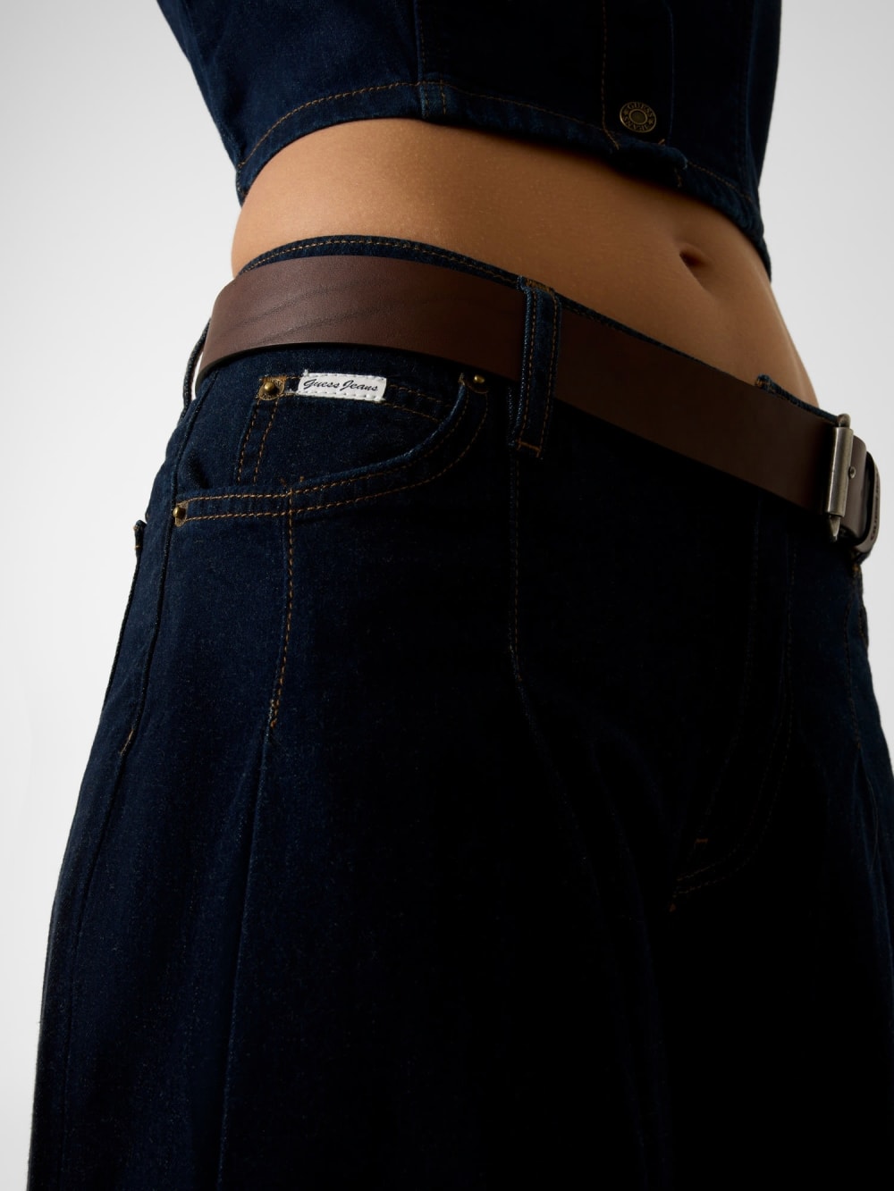 Pleated denim bermuda