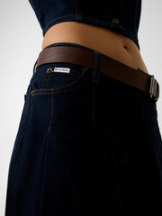Pleated denim bermuda