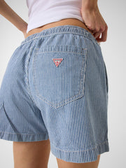 Striped denim shorts