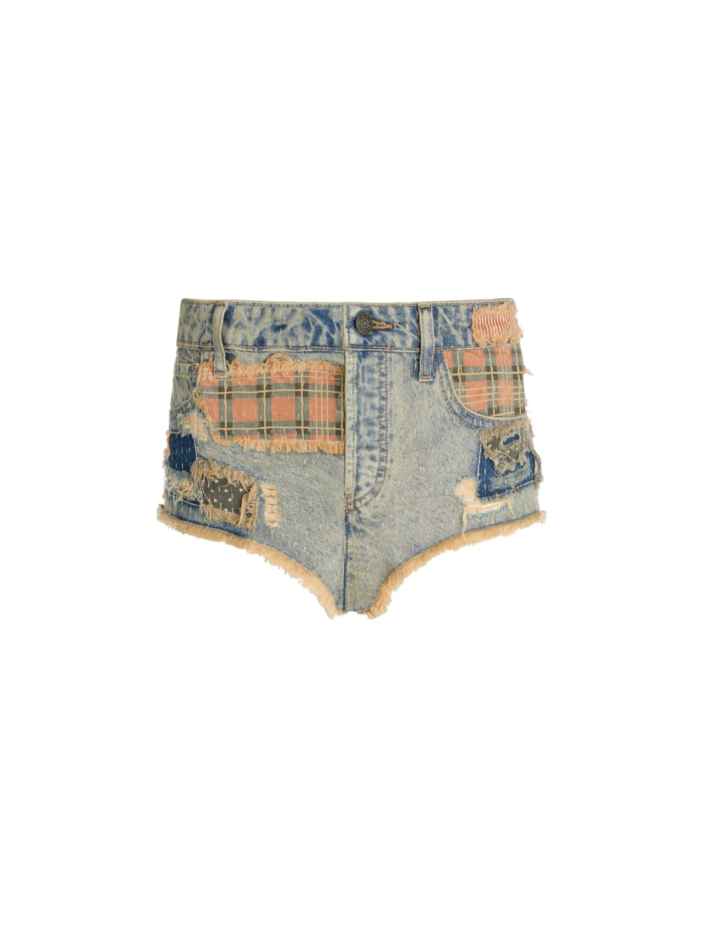 patchwork distressed shorts