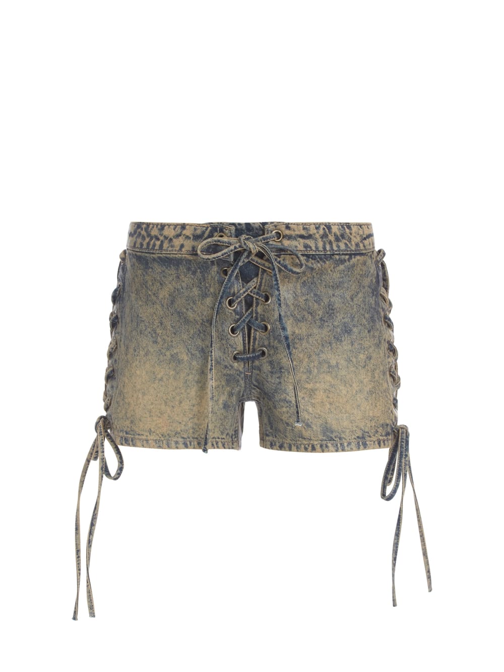 coated mini denim shorts