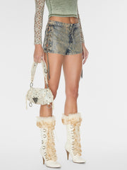 coated mini denim shorts