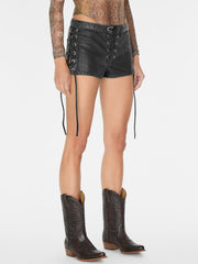 coated mini denim shorts