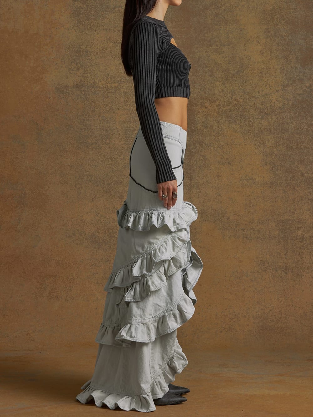 denim ruffle skirt
