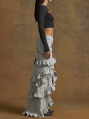 denim ruffle skirt