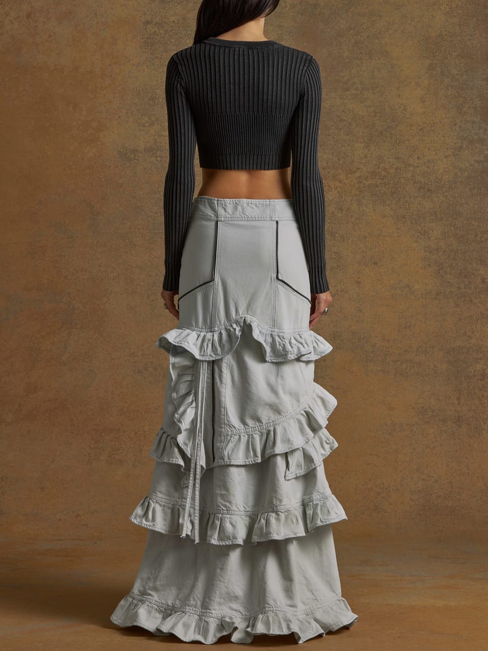 denim ruffle skirt