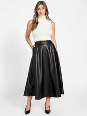 Delores Faux-leather Circle Skirt