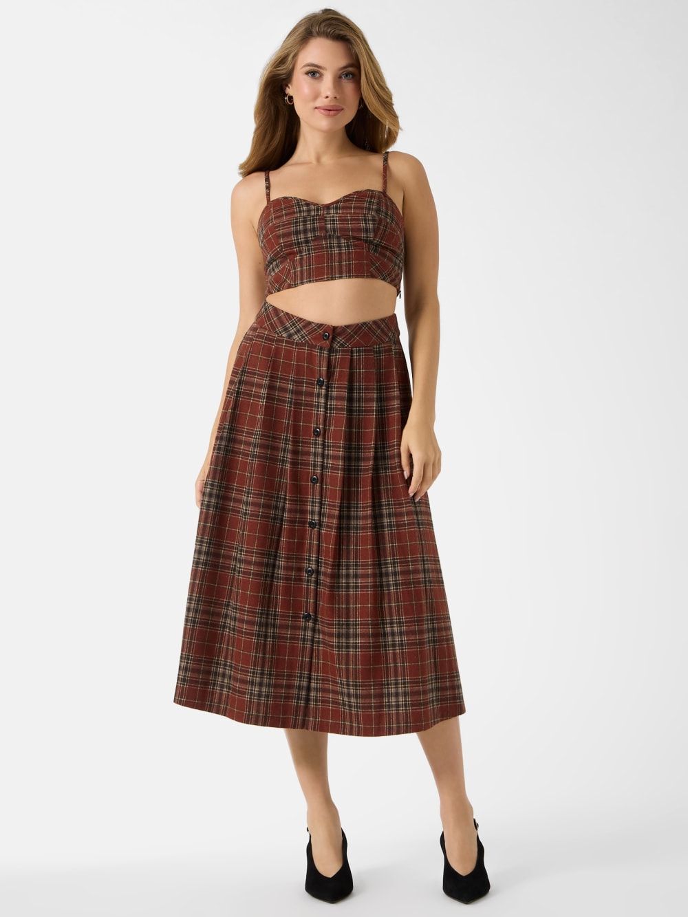 Pia Plaid Midi Skirt