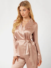 Satin Embellished Wrap Top and Pants PJ Set
