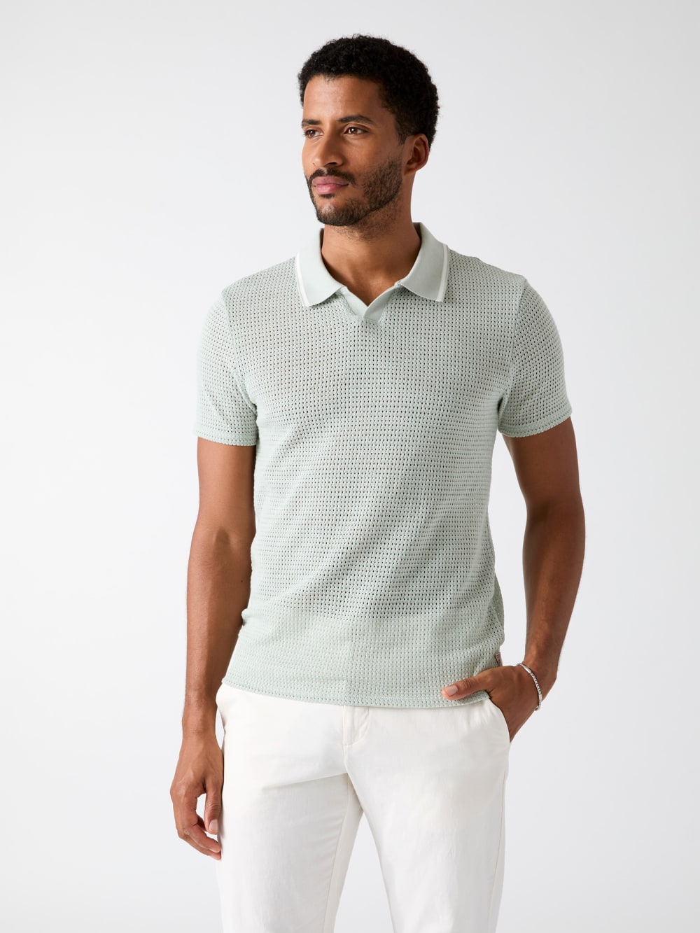 Buttonless polo shirt