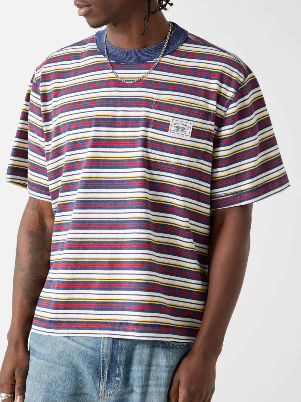 GUESS Originals Eco Striped Boxy Pocket Tee