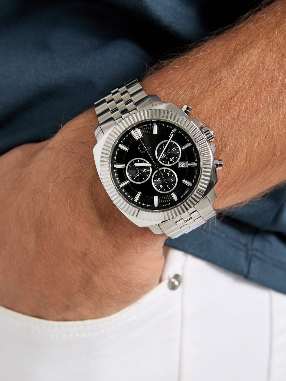 Gc Silver-Tone Chronograph Watch