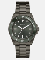 Dark Silver-Tone and Green Analog Watch