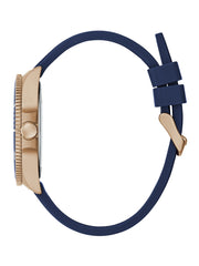 Rose Gold-Tone and Blue Silicone Analog Watch