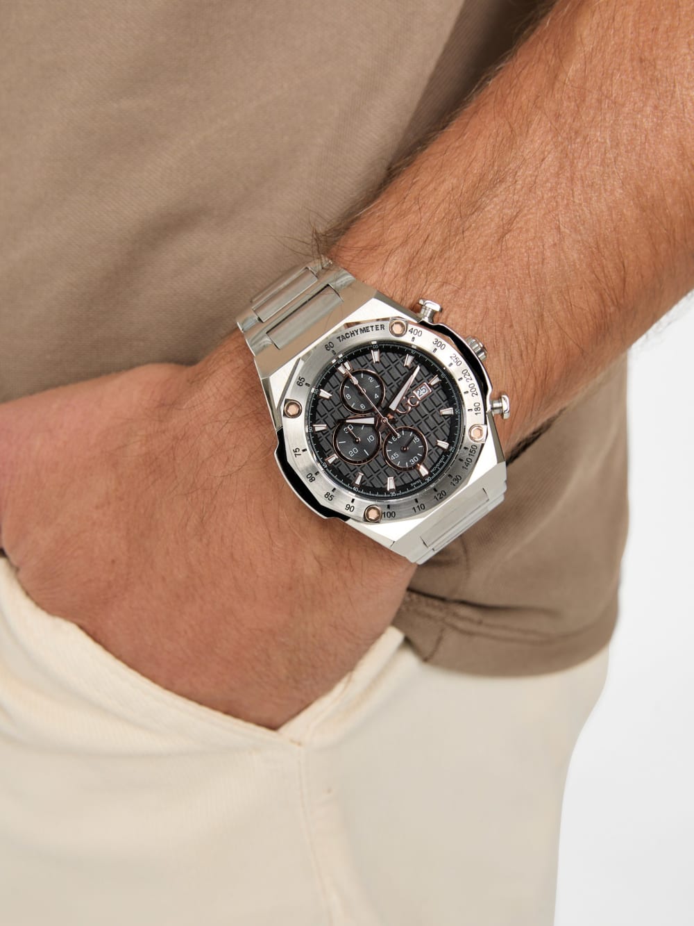 Gc Silver-Tone Chronograph Watch