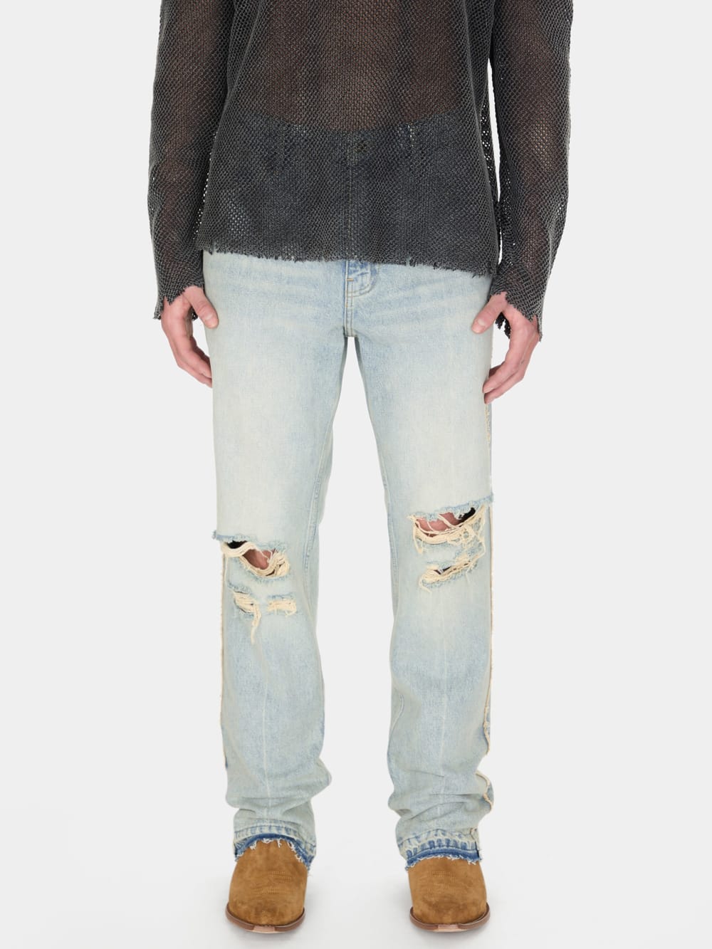 distressed denim flare pant