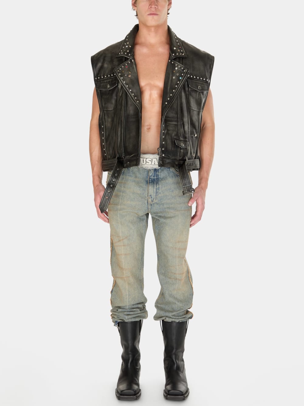 washed denim flare pant