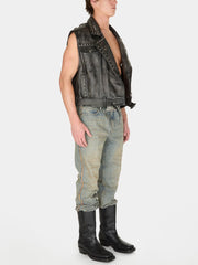 washed denim flare pant
