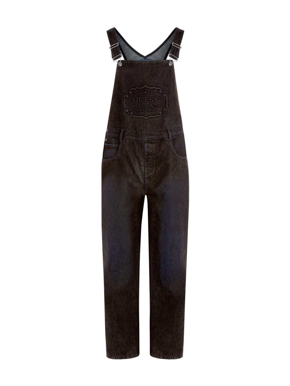 flocked denim overalls