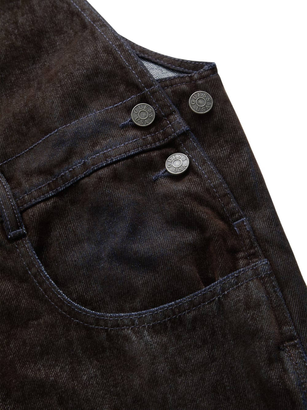 flocked denim overalls