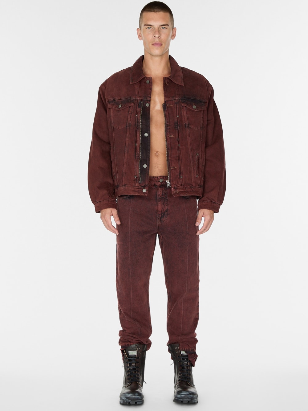 vintage red washed denim pant
